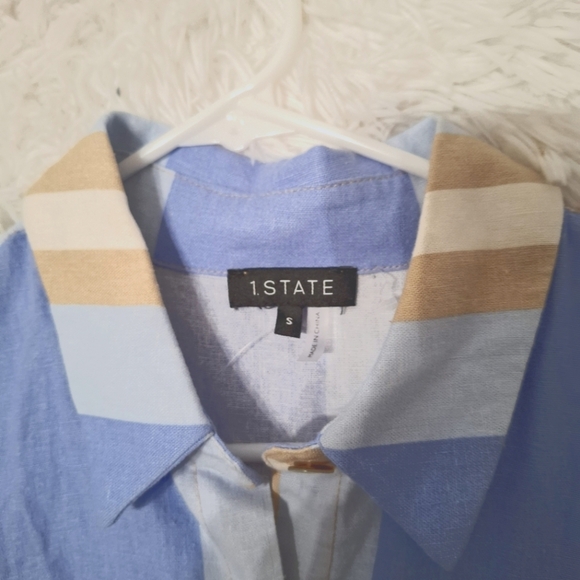 1. State Striped Print Midi Asymmetric Dress Linen Blend Sleeveless Small NWOT - Picture 3 of 9